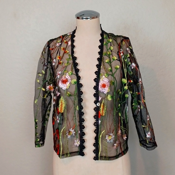 Chris McLaughlin Sheer Embroidered Shrug - Picture 1 of 10